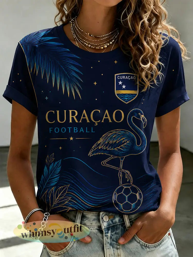 Dames-T-shirt met korte mouwen en print van eilandvoetbal - A / S