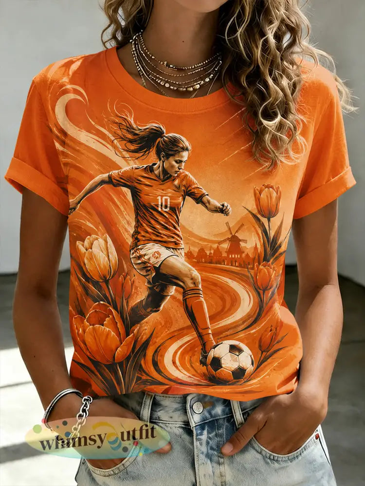 Dames T-shirt met korte mouwen en voetbalprint - A / S