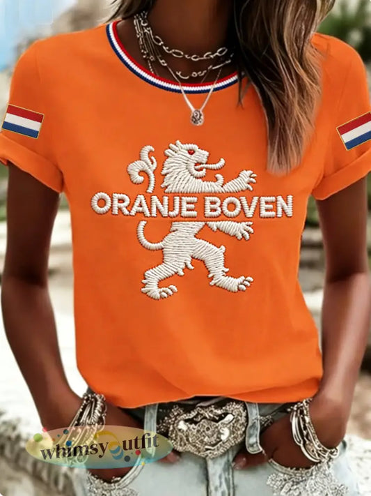 Dames T-shirt met korte mouwen voor Koningsdag - Sinaasappel / S
