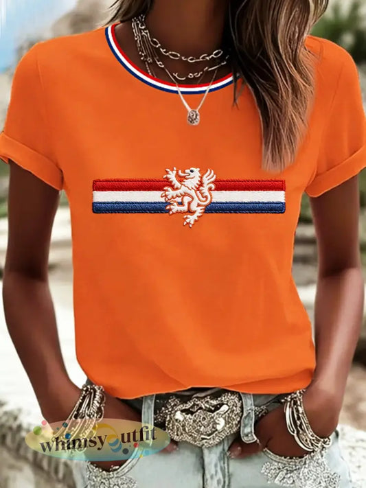 Dames T-shirt met korte mouwen voor Koningsdag - Sinaasappel / S