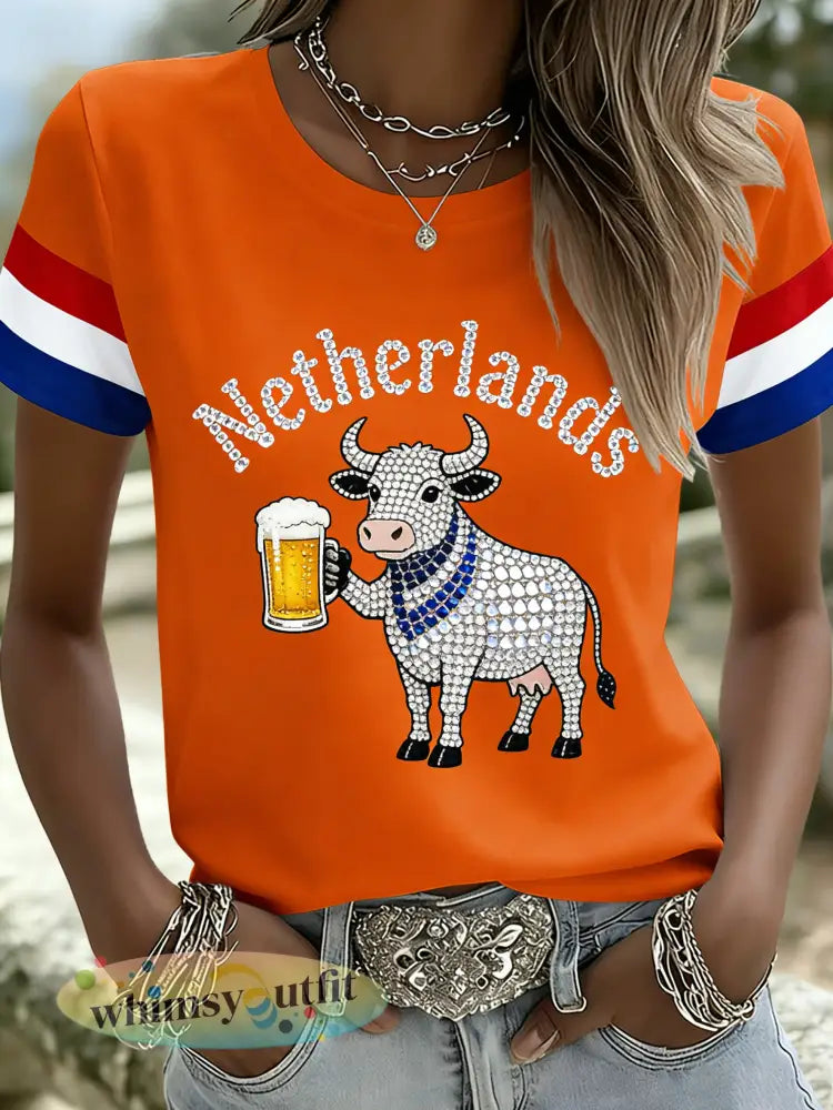 Dames T-shirt met kunstprint ter herinnering aan Koningsdag in Nederland - A / S