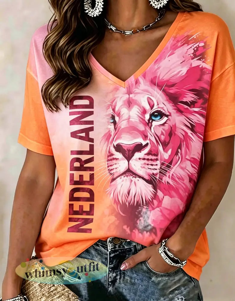Dames T-shirt met kunstprint ter herinnering aan Koningsdag in Nederland - A / S