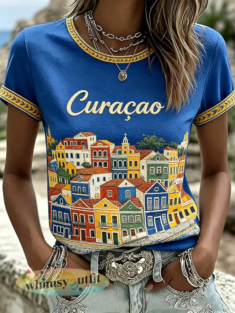 Dames T-shirt met landschapsprint casual - A / S