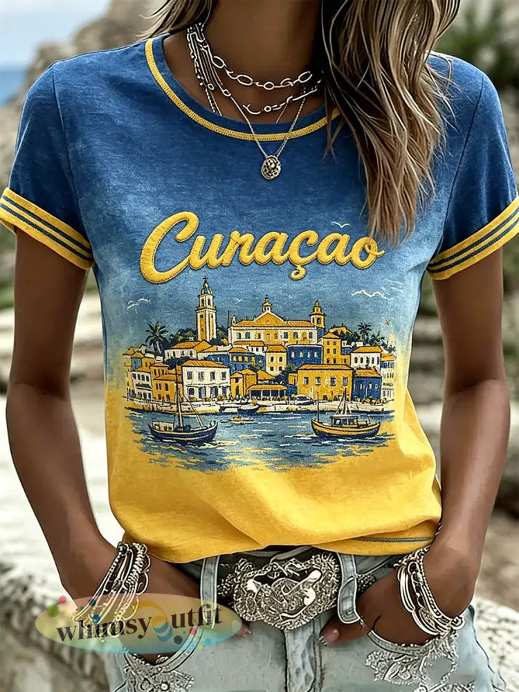 Dames T-shirt met landschapsprint casual - A / S