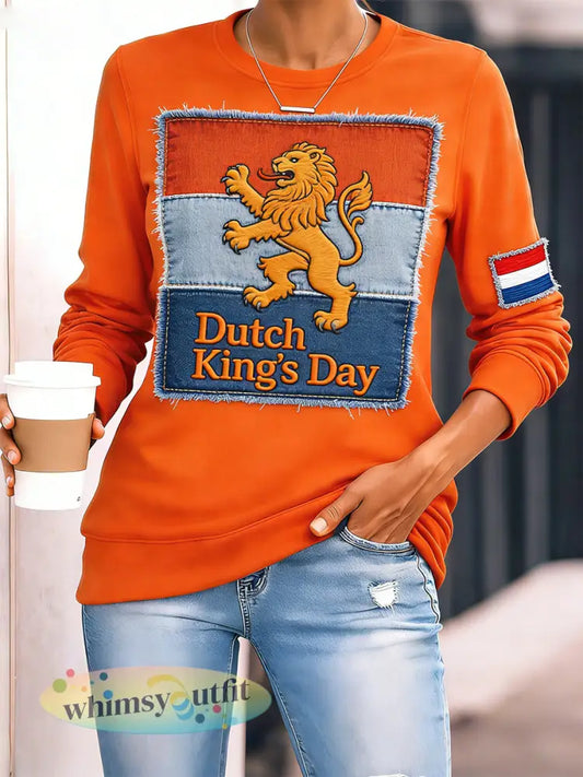 Dames T-shirt met lange mouwen en Koningsdag-print - A / S