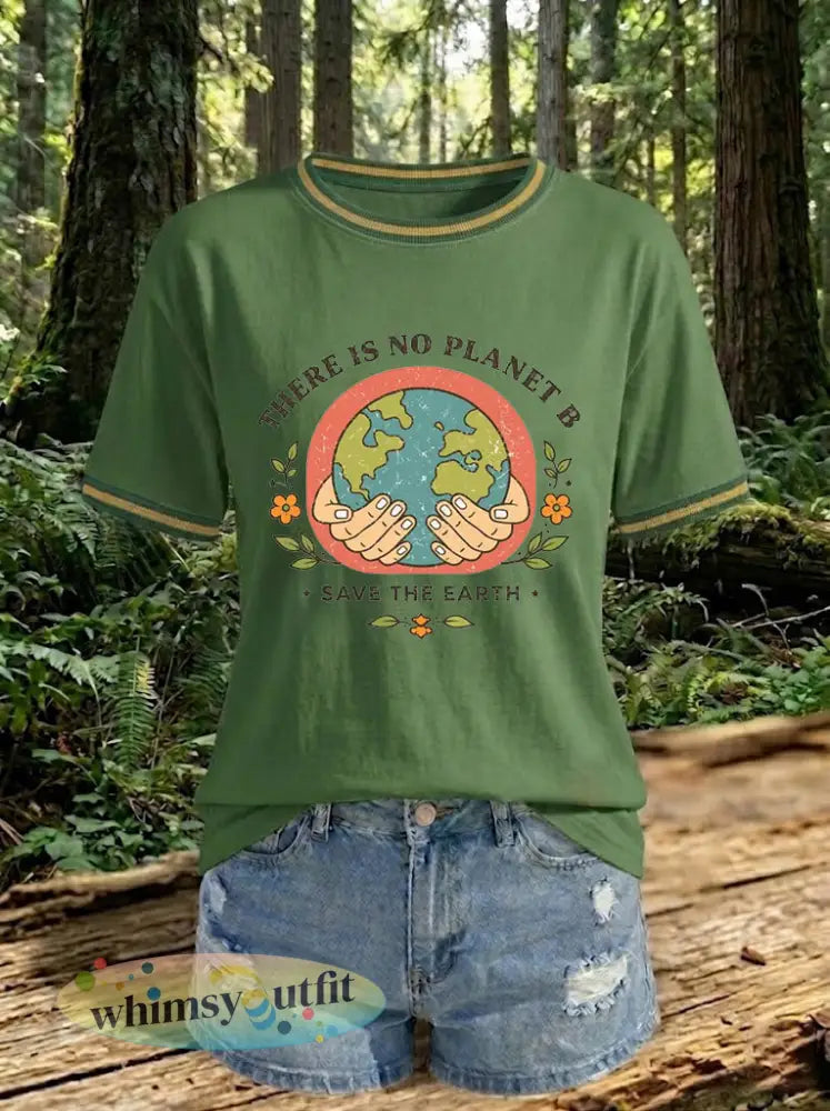Dames T-shirt met opdruk ’There Is No Planet B’ - Groen Leger / S