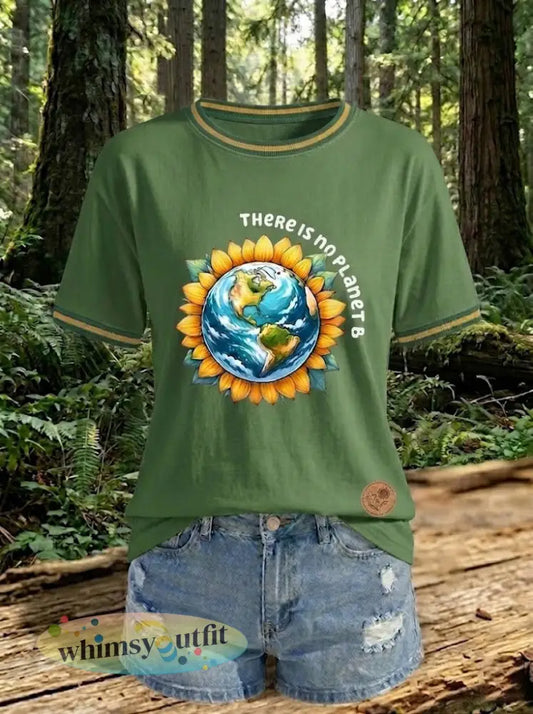 Dames T-shirt met opdruk ’There Is No Planet B’ - Groen Leger / S