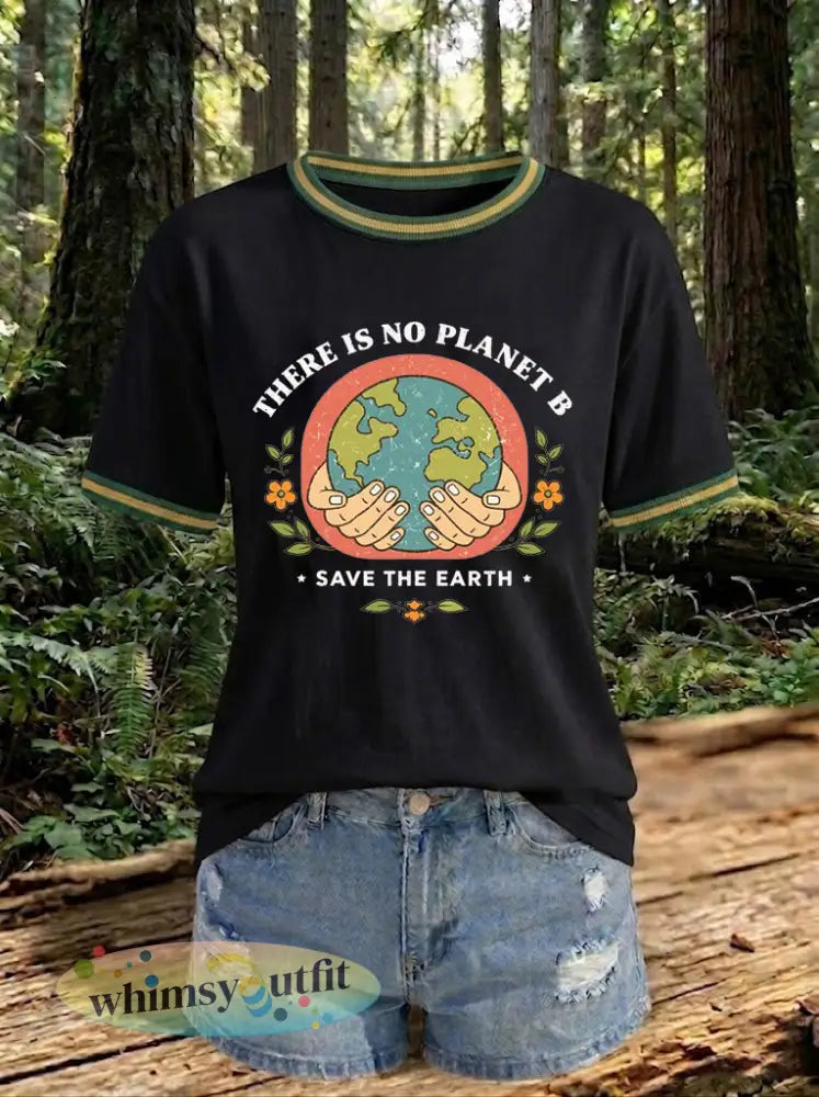 Dames T-shirt met opdruk ’There Is No Planet B’ - Zwart / S