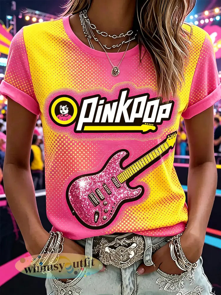 Dames T-shirt met popartprint en Pinkpop-thema - A / S