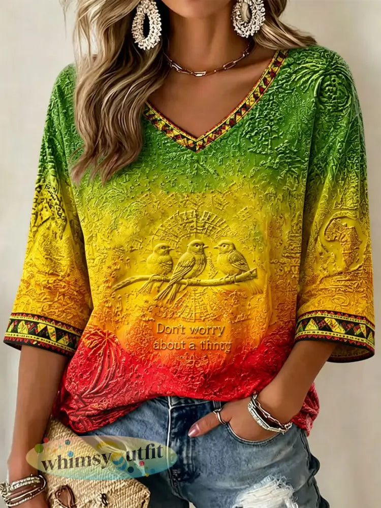 Dames T-shirt met print ‘Every Little Thing Is Gonna Be Alright’ casual stijl - als foto / S