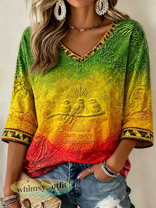 Dames T-shirt met print ‘Every Little Thing Is Gonna Be Alright’ casual stijl - als foto / S