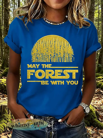 Dames T-shirt met print: May The Forest Be With You - Blauw / S