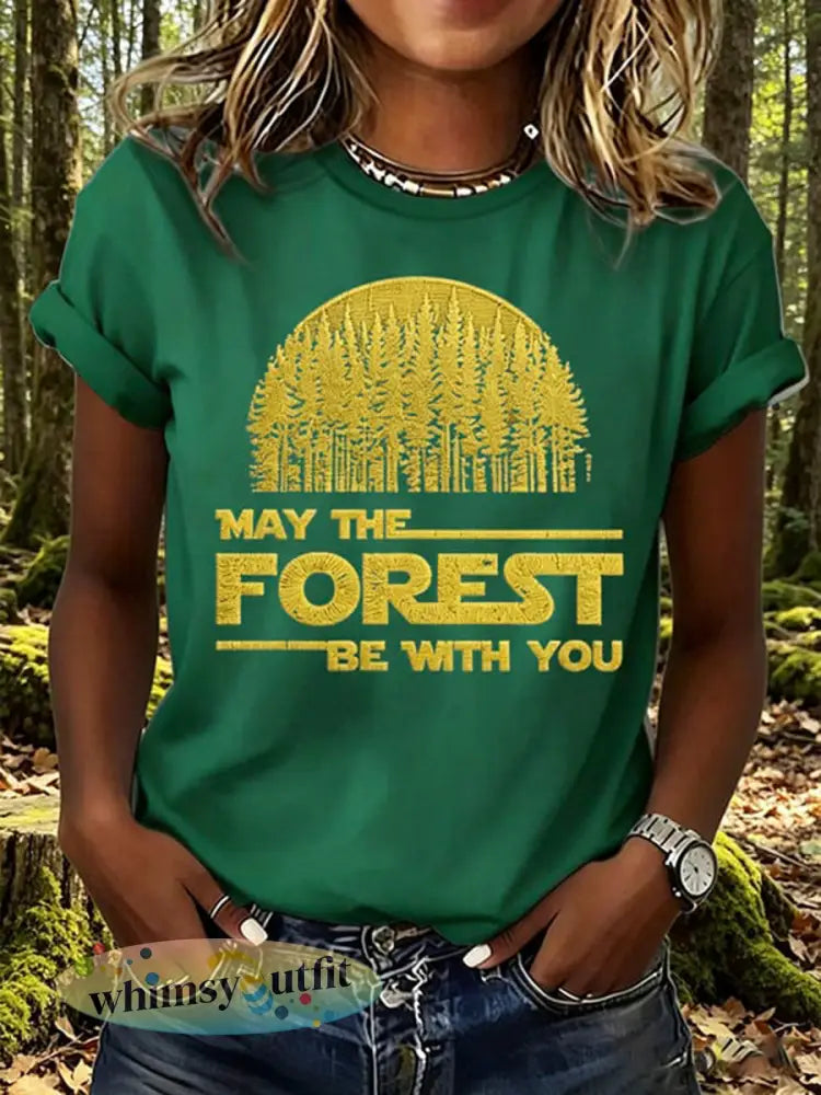 Dames T-shirt met print: May The Forest Be With You - Groen / S