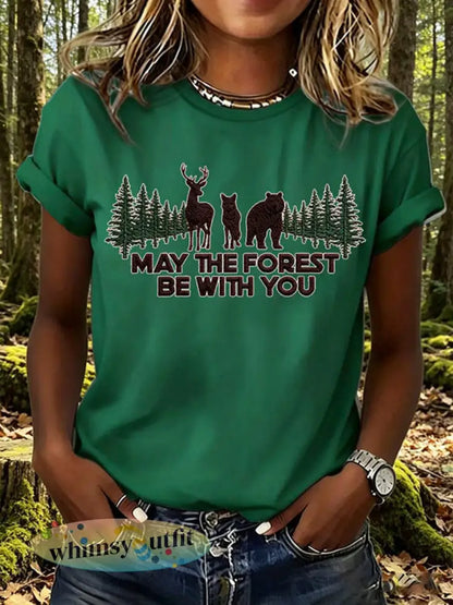 Dames T-shirt met print: May The Forest Be With You - Groen / S