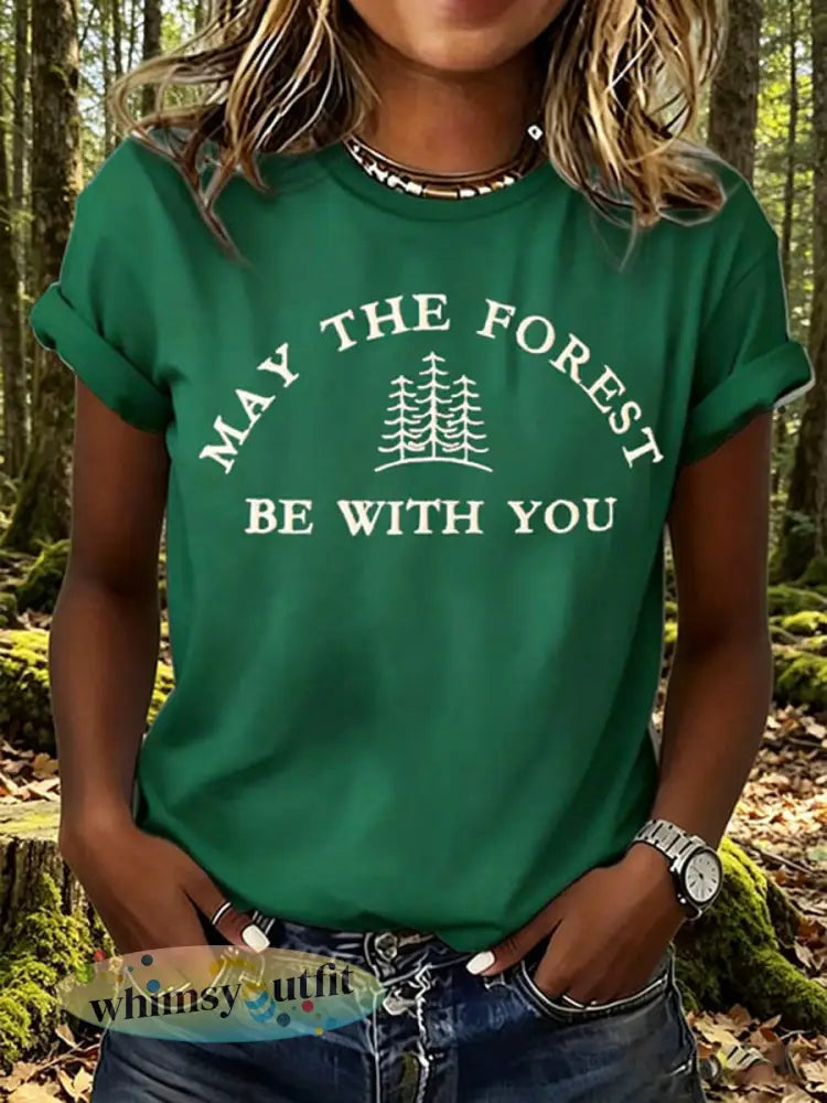 Dames T-shirt met print: May The Forest Be With You - Groen / S