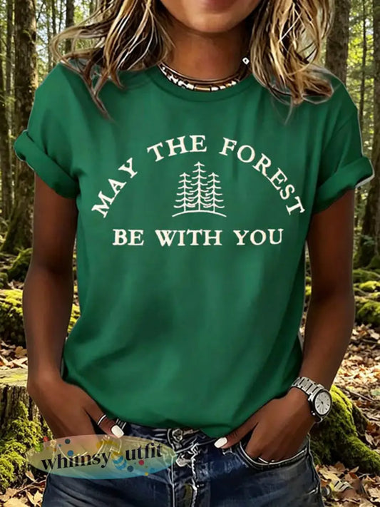 Dames T-shirt met print: May The Forest Be With You - Groen / S