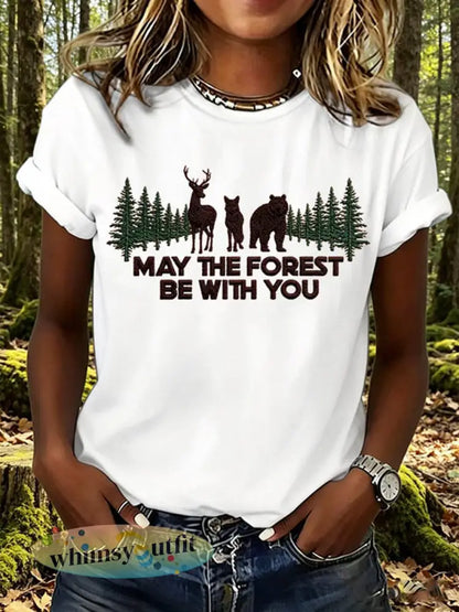 Dames T-shirt met print: May The Forest Be With You - Wit / S