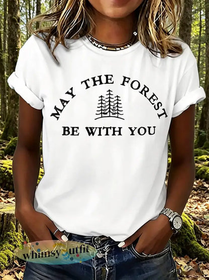 Dames T-shirt met print: May The Forest Be With You - Wit / S