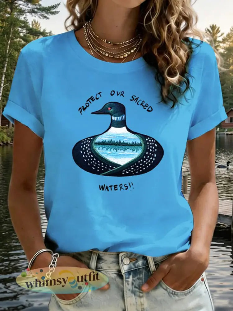 Dames T-shirt met print ’Save The Boundary Waters’ - Hemelsblauw / S