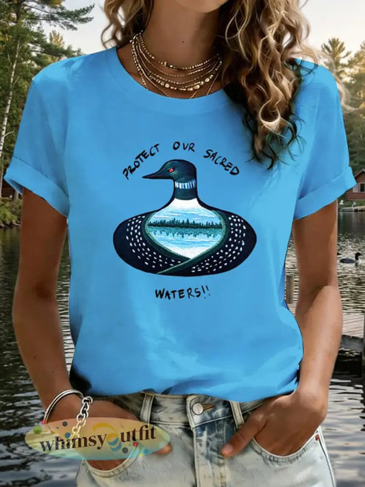 Dames T-shirt met print ’Save The Boundary Waters’ - Hemelsblauw / S
