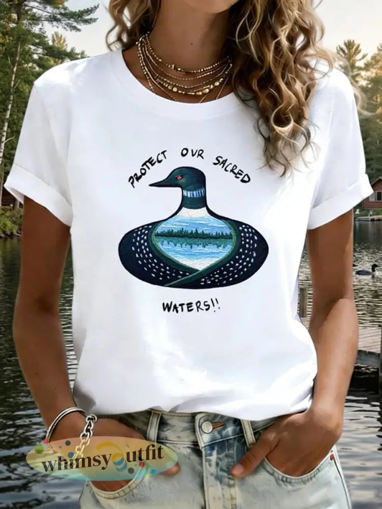 Dames T-shirt met print ’Save The Boundary Waters’ - Wit / S
