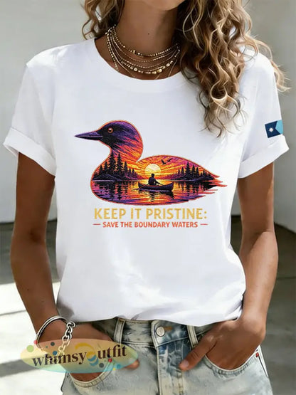 Dames T-shirt met print ’Save The Boundary Waters’ - Wit / S