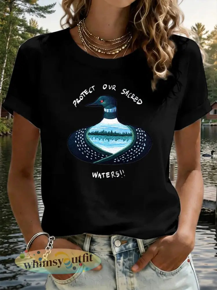Dames T-shirt met print ’Save The Boundary Waters’ - Zwart / S