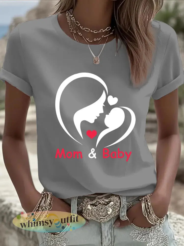 Dames T-shirt met print voor Moederdag casual - Grijs / S