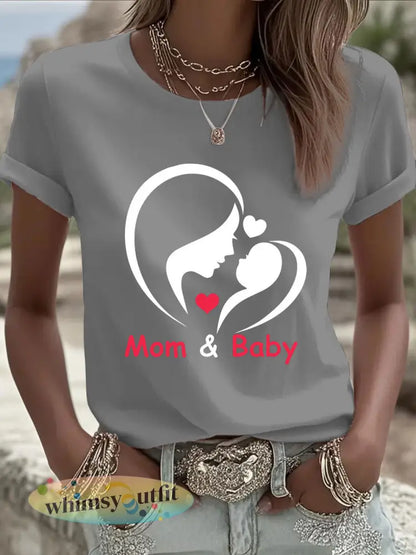Dames T-shirt met print voor Moederdag casual - Grijs / S