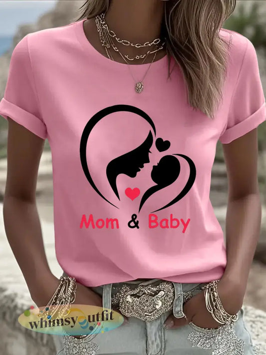 Dames T-shirt met print voor Moederdag casual - Roze / S