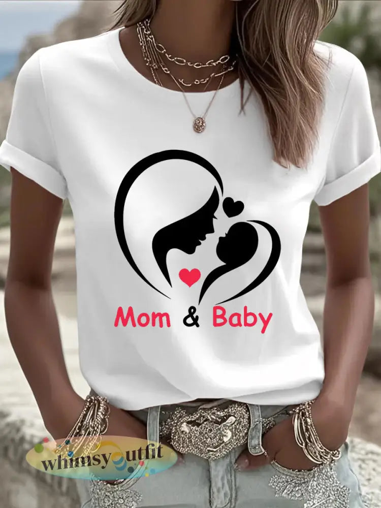 Dames T-shirt met print voor Moederdag casual - Wit / S