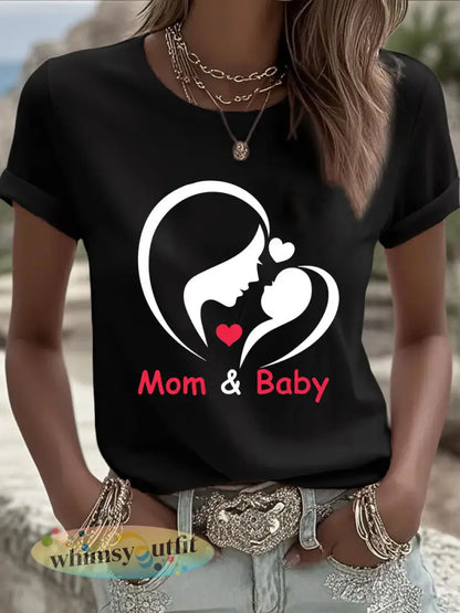 Dames T-shirt met print voor Moederdag casual - Zwart / S