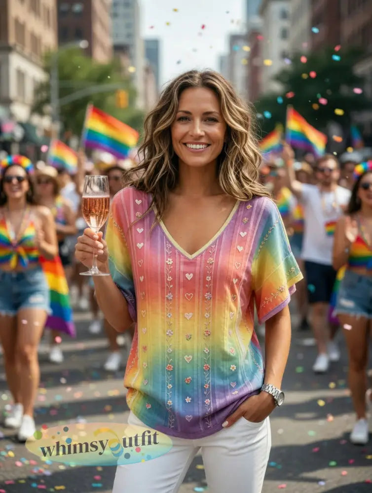 Dames T-shirt met regenboogbloemenprint