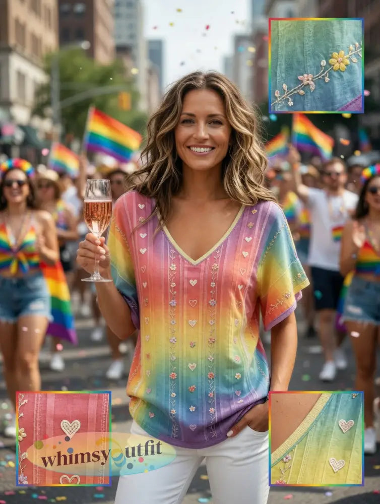 Dames T-shirt met regenboogbloemenprint