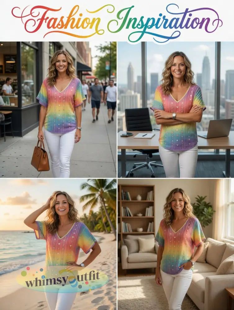 Dames T-shirt met regenboogbloemenprint