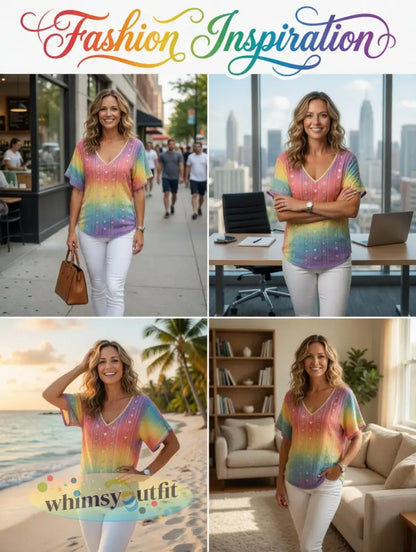 Dames T-shirt met regenboogbloemenprint
