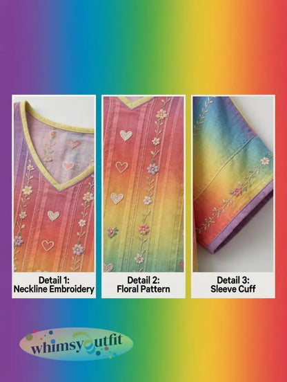 Dames T-shirt met regenboogbloemenprint