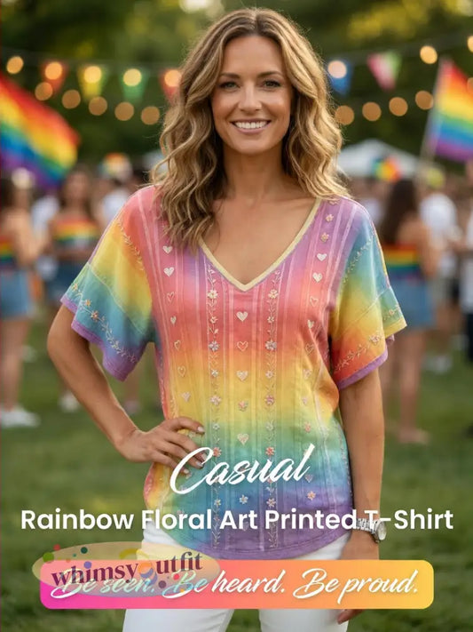 Dames T-shirt met regenboogbloemenprint - als foto / S