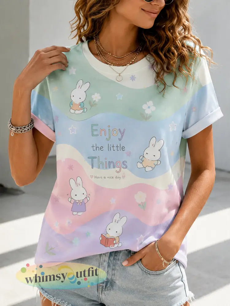 Dames T-shirt met schattige dierenprint en korte mouwen - A / S
