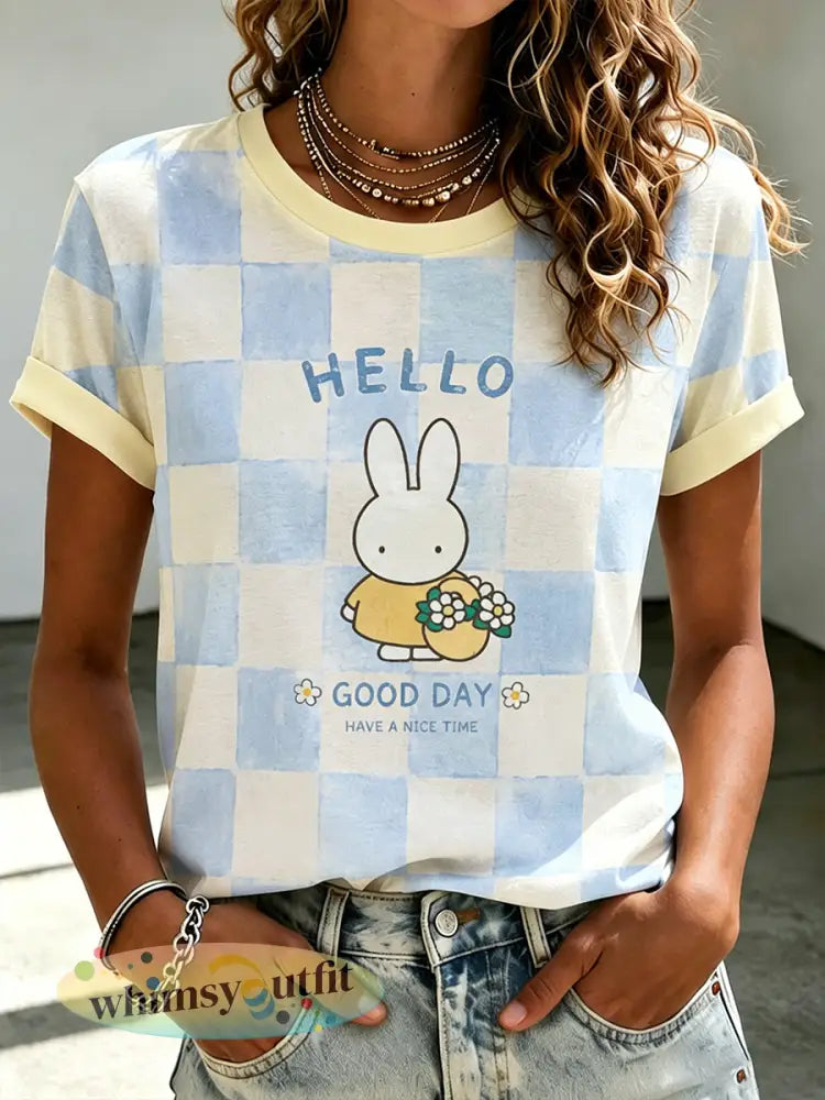 Dames T-shirt met schattige dierenprint en korte mouwen - A / S