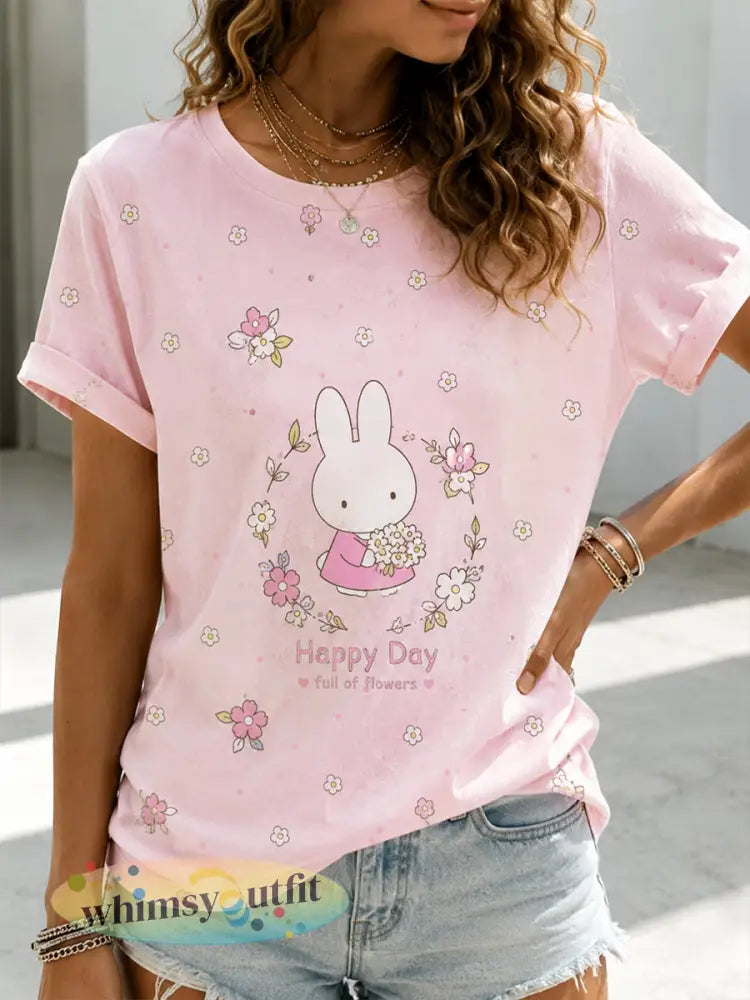 Dames T-shirt met schattige dierenprint en korte mouwen - A / S