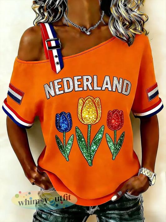 Dames T-shirt met spaghettibandjes en koningsdagthema - A / S