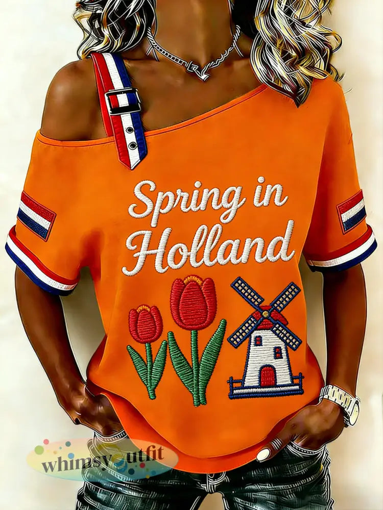 Dames t-shirt met tulpenprint en spaghettibandjes - A / S