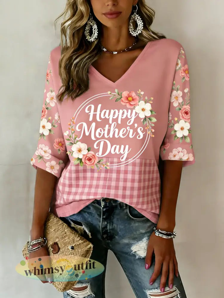 Dames T-shirt met V-hals thema Moederdag - A / S