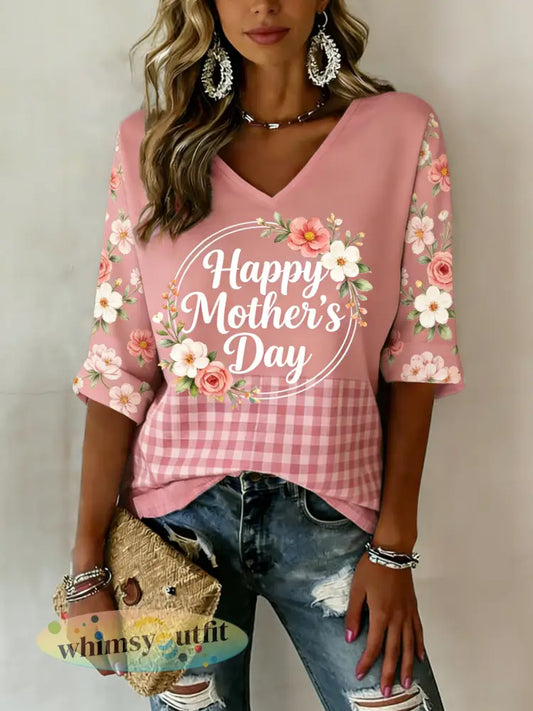 Dames T-shirt met V-hals thema Moederdag - A / S
