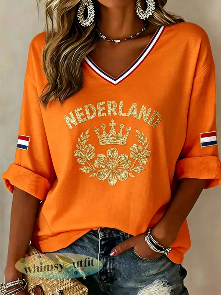 Dames top met paillettenkroon en bloemenprint v-hals - A / S