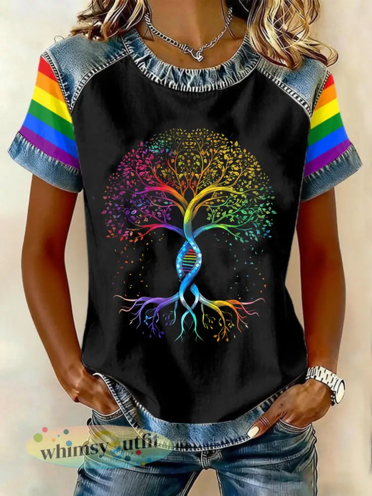 Dames Trots Levensboom T-shirt met korte mouwen - Zwart / S
