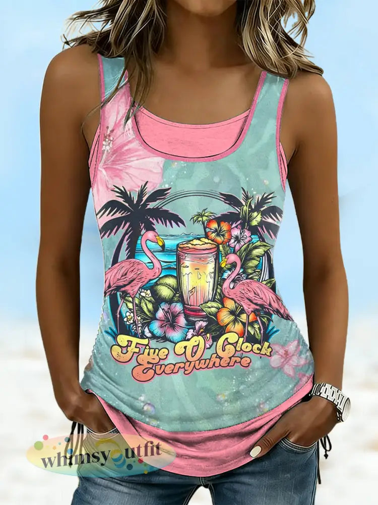 Dames vakantie stijl gebloemde kunst geprinte tank tops - Blauw-Groen / S