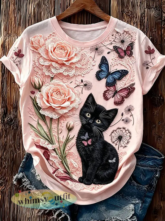 Dames vintage dierenkunstprint casual t-shirt - A / S