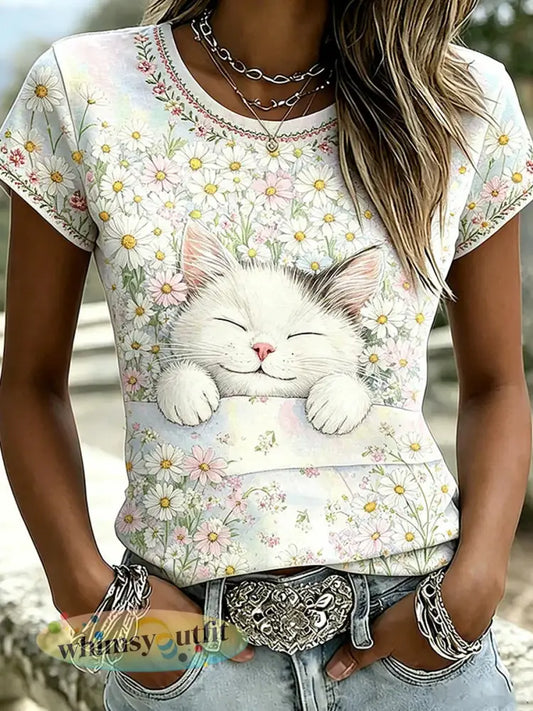 Dames vintage dierenkunstprint casual t-shirt - A / S